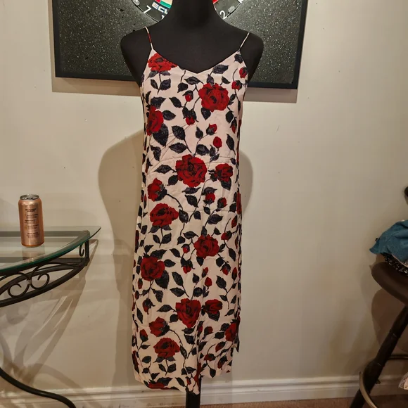 Ganni V-neck Rose Print Slip Silk Dress 07000 - Picture 3 of 14